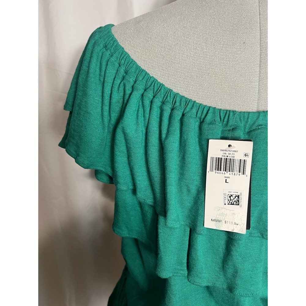 $115 NWT Ralph Lauren Women's Green Peplum Jersey  Off-the-Shoulder Top Size L - Picture 7 of 9
